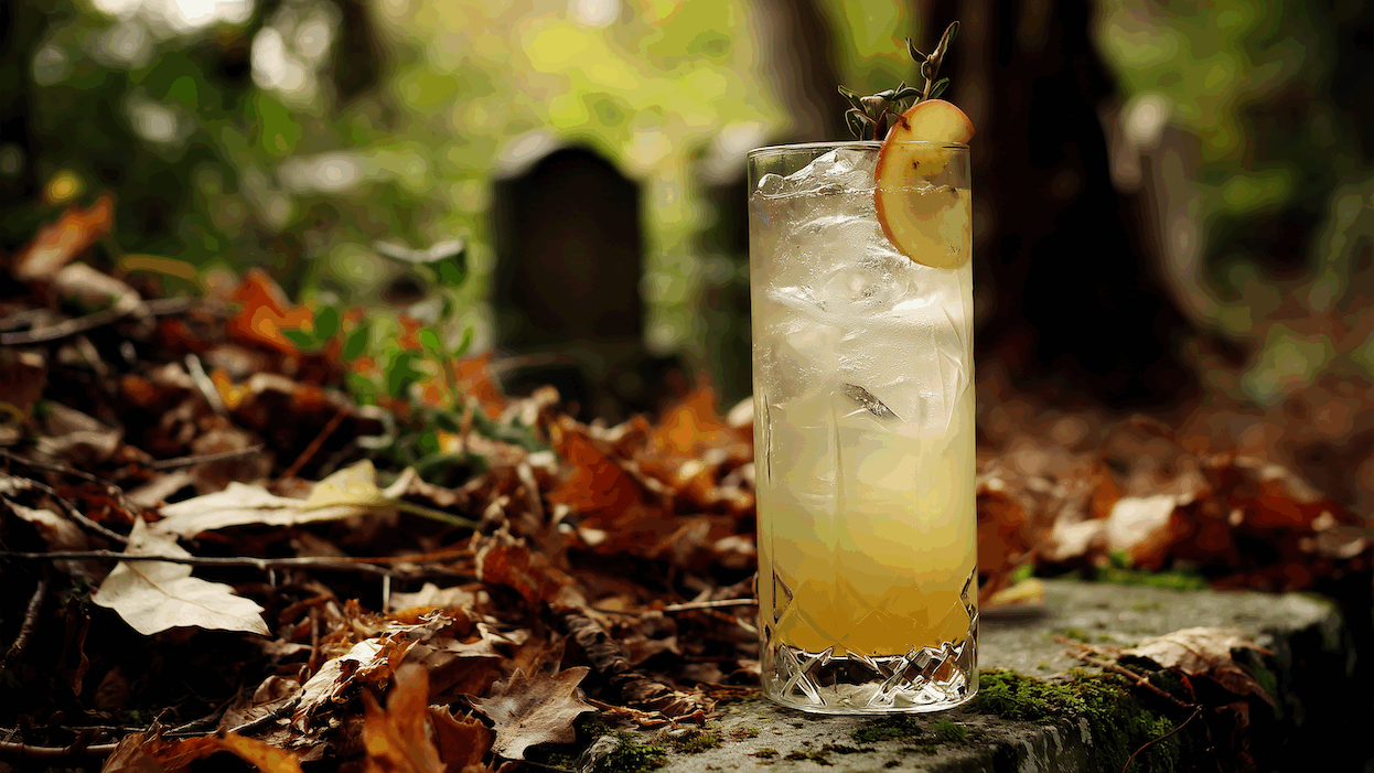cocktails and movies Haunted Orchard Gin Fizz