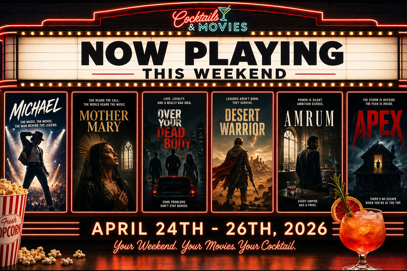 weekend pourcast 4.24.26 cocktails and movies