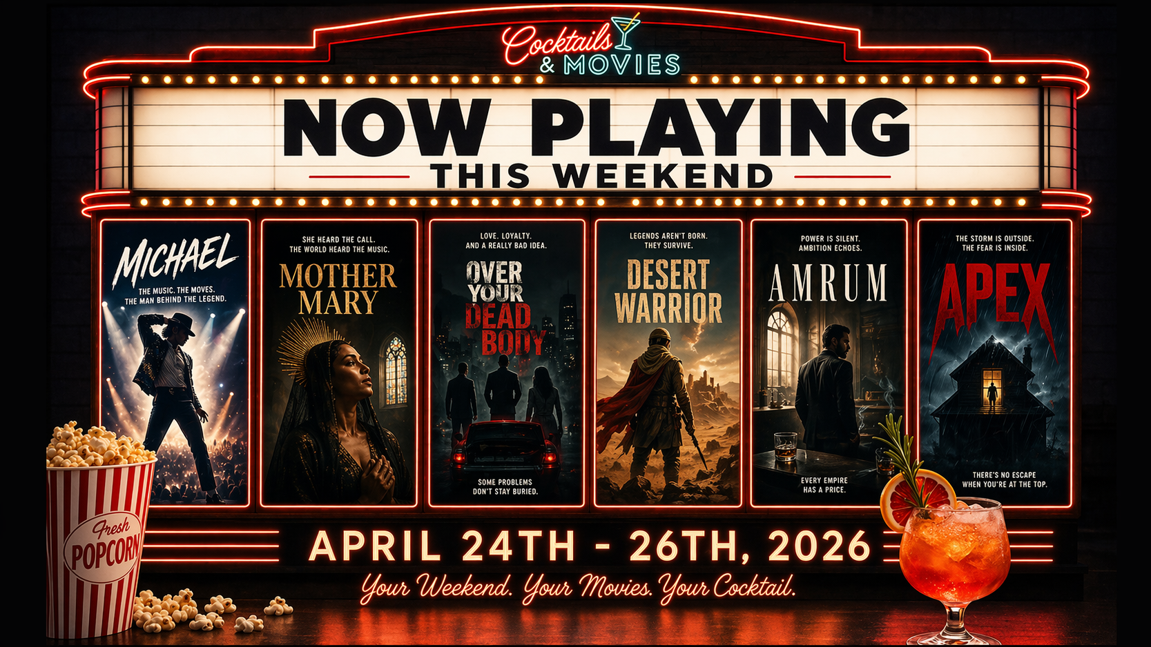 weekend pourcast 4.24.26 cocktails and movies
